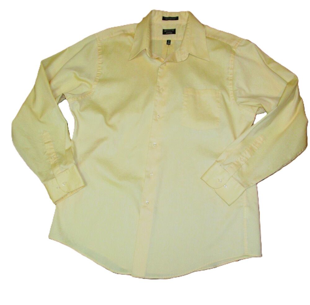 Arrow Men's USA 1851 Fitted Dress Shirt Yellow Size XL Cotton Blend Office Wear